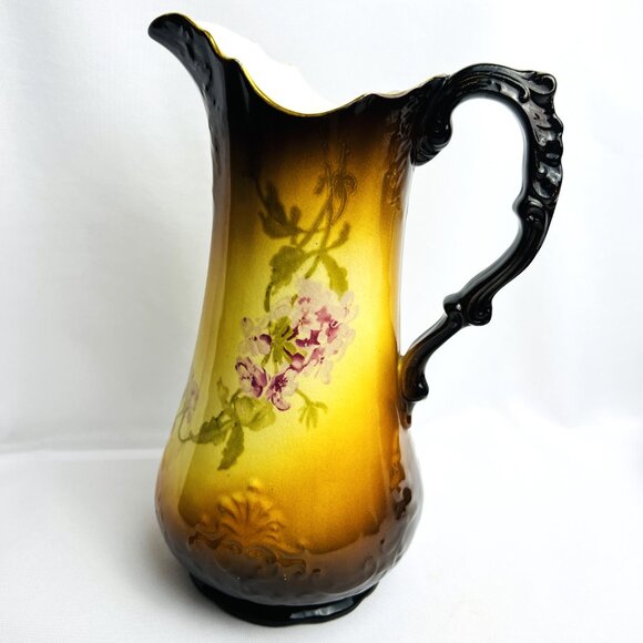 Antique Warwick China Pitcher Hand Painted Floral Embossed Ewer 10” 1905-1920 - Picture 8 of 10